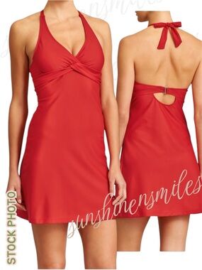 ATHLETA Saffron Red TARA Halter Swim Dress UPF50+ Bra-size 32D/DD SMALL #492068
